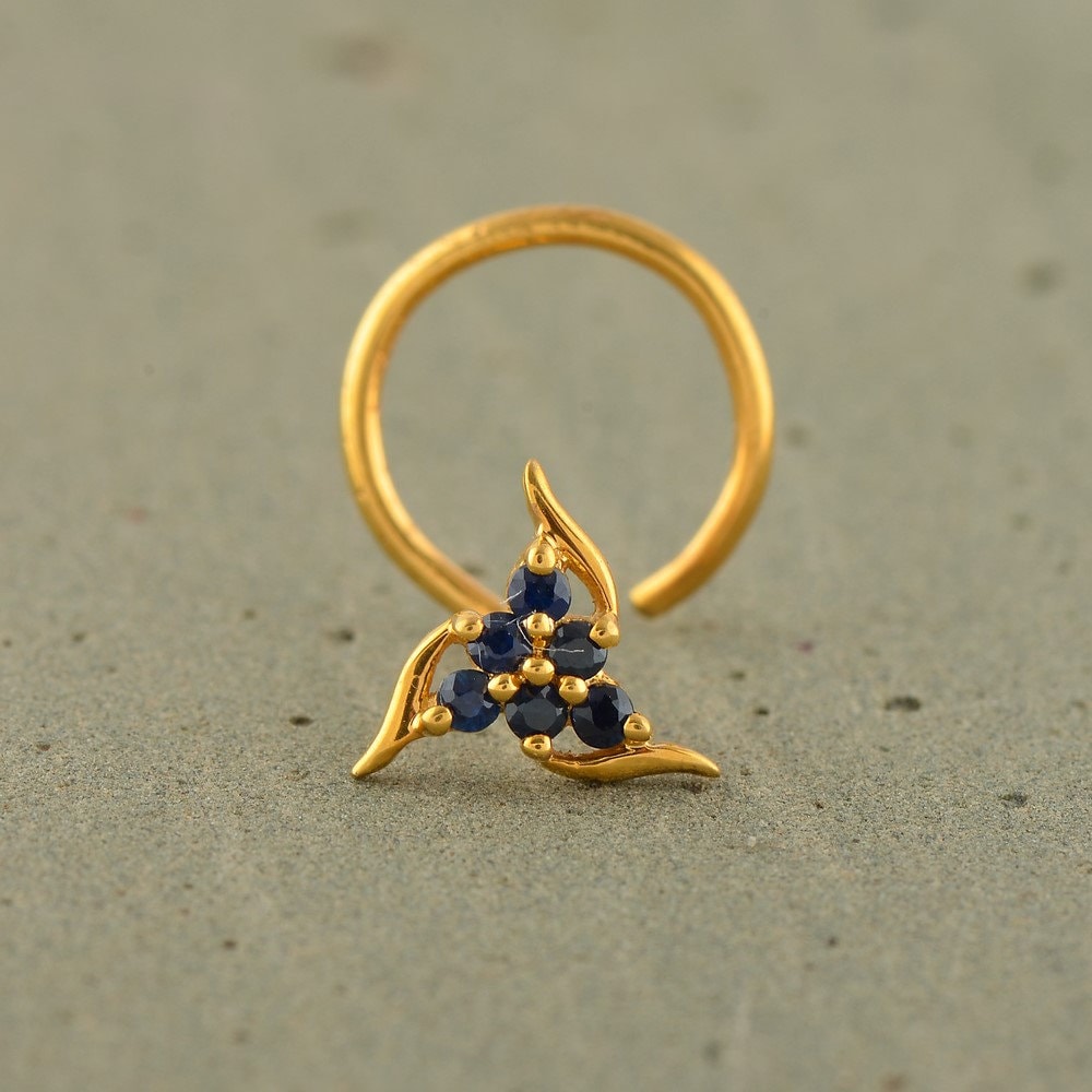 18K Gold Blauer Saphir Nasenring Nasenloch Pin Edelstein Schmuck Für Mädchen von JaipurjewelsStore