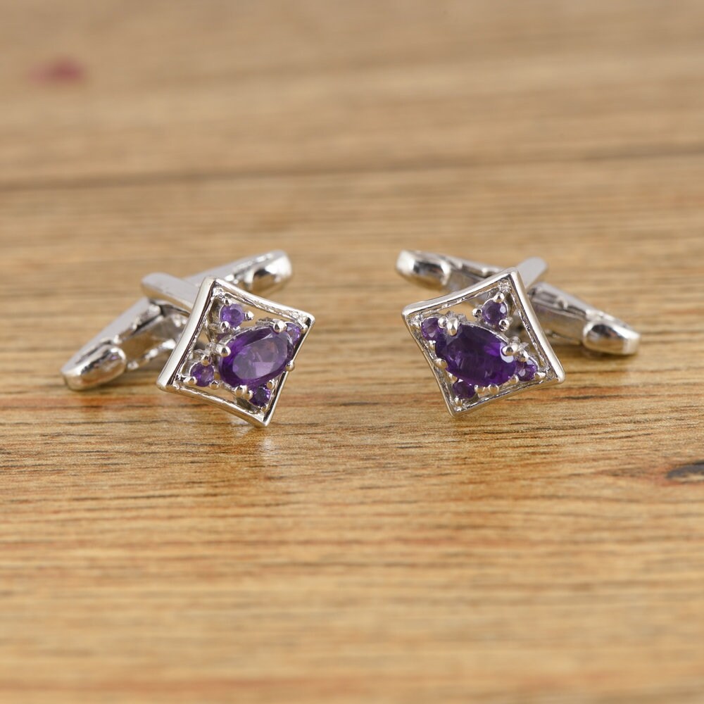 925 Sterling Silber Amethyst Manschettenknöpfe Oval Lila Edelstein, Geschenk Schmuck Für Männer von JaipurjewelsStore