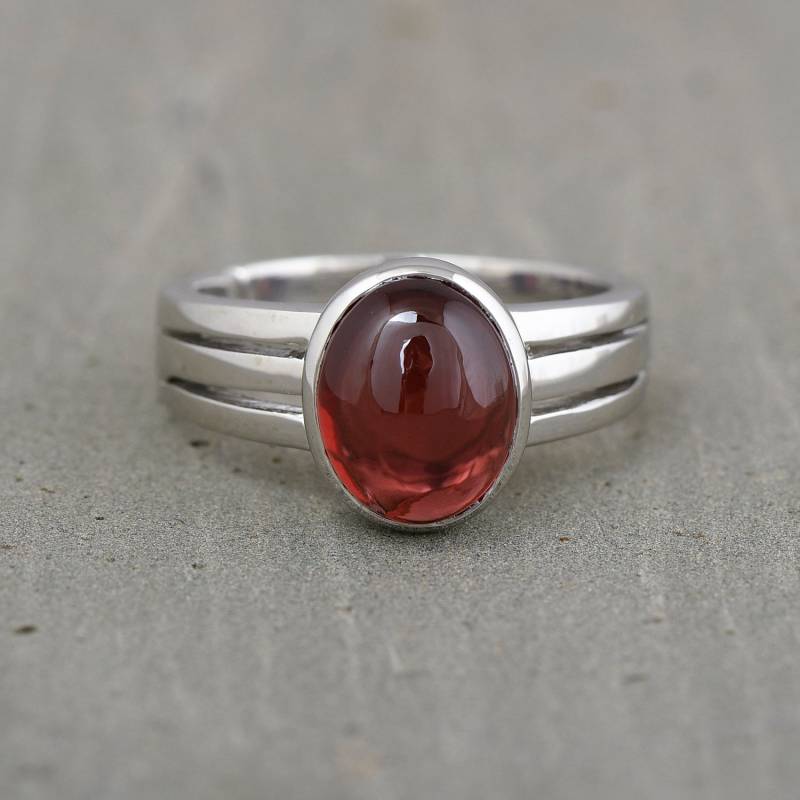 925 Sterling Silber Granat Ring - Oval Schwarzer Onyx Handgemachter Zierlicher Edelstein Band Schmuck von JaipurjewelsStore