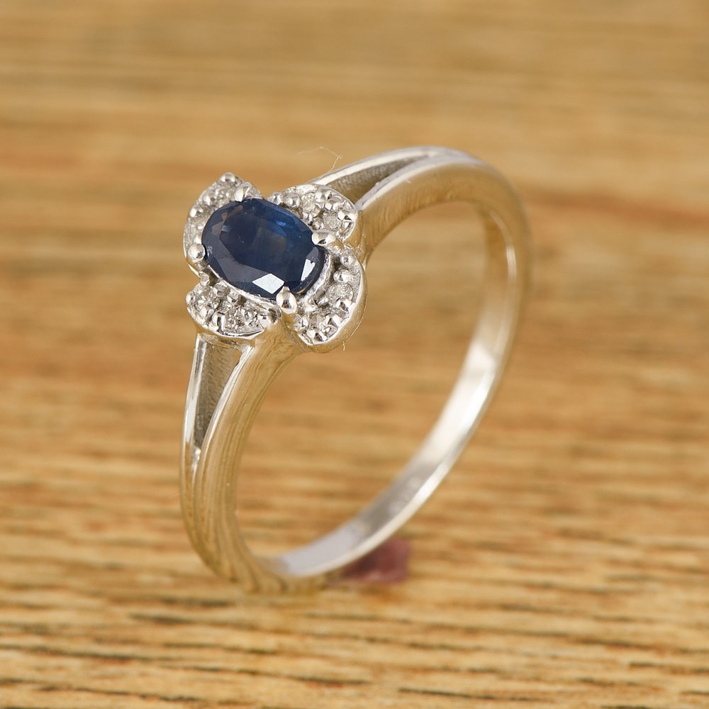 Blauer Saphir Halo Ring Sterling Silber Ovalschliff September Geburtsstein von JaipurjewelsStore