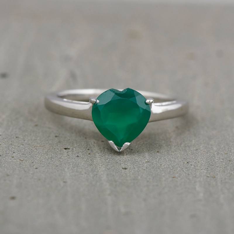 Grün Onyx Herz Ring 925 Sterling Silber Ring von JaipurjewelsStore