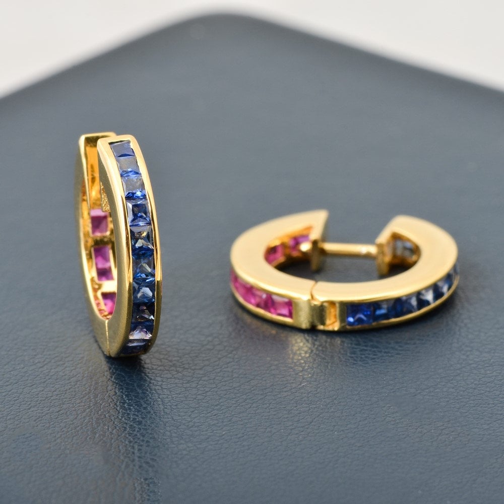 Natürliche Rubin Saphir Creolen 14K Gelbgold Edelstein Ohrringe von JaipurjewelsStore