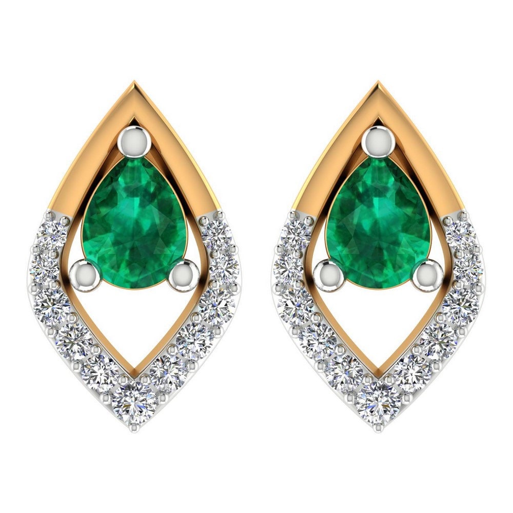 Natürliche Smaragd & Diamant Teardrop Ohrstecker - 14K Gelbgold Edelstein Ohrringe von JaipurjewelsStore