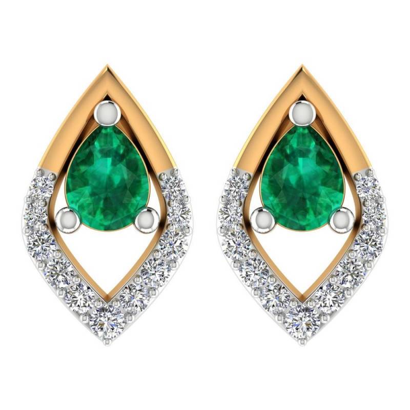 Natürliche Smaragd & Diamant Teardrop Ohrstecker - 14K Gelbgold Edelstein Ohrringe von JaipurjewelsStore