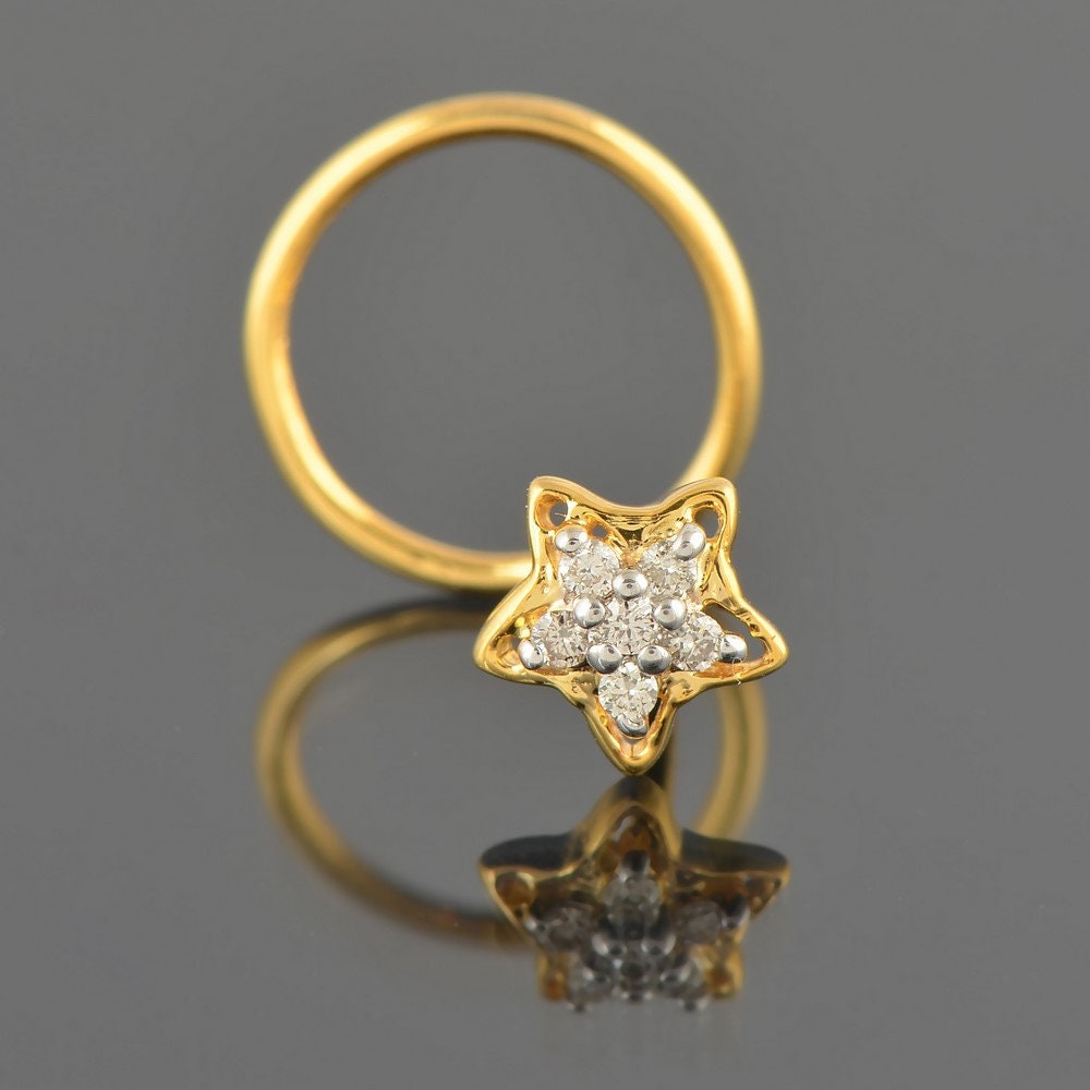 Naturdiamant Stern Nasenring 14K Gelbgold L-Band Piercing Ring Für Mädchen von JaipurjewelsStore