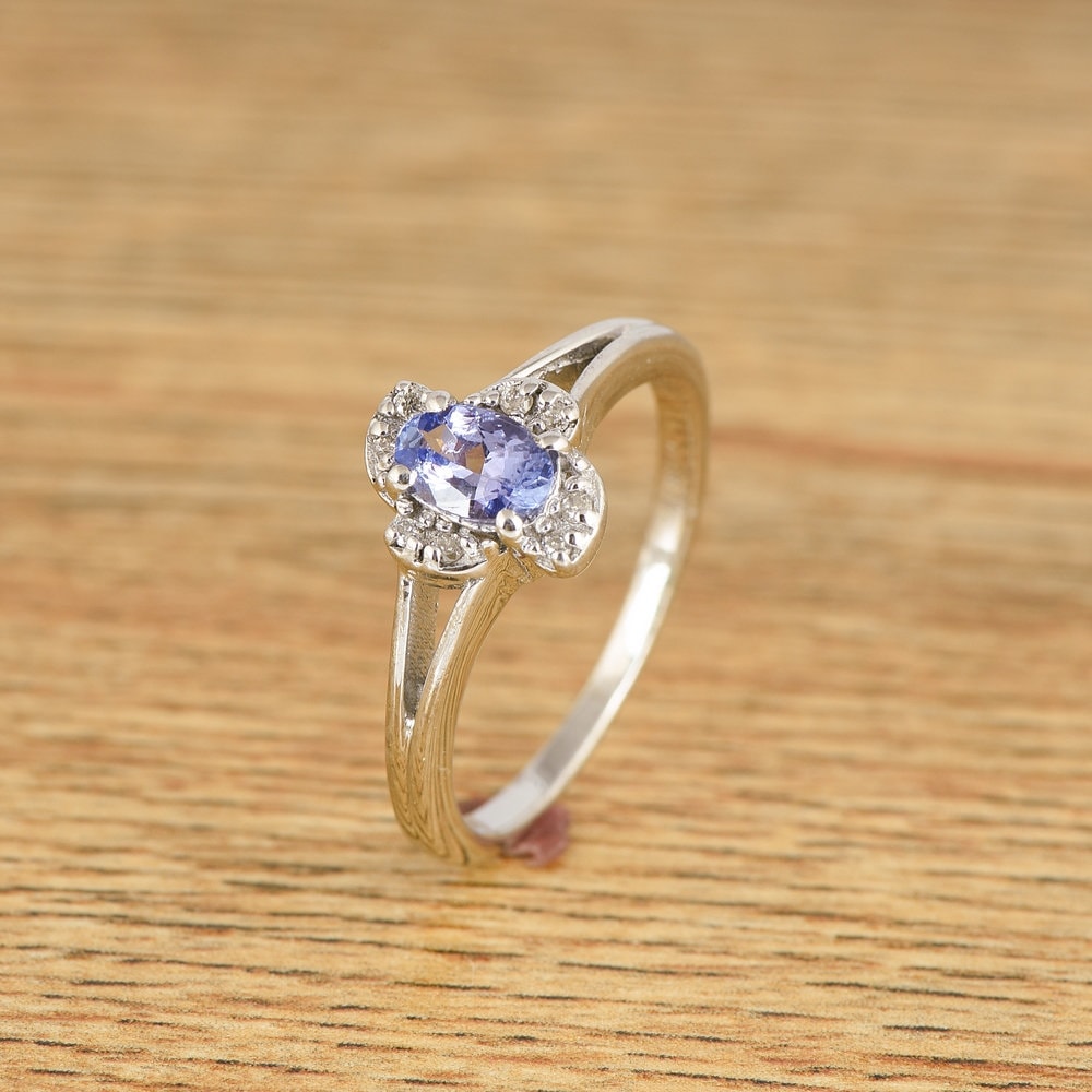 Ovaler Tansanit Ring Zierlicher Sterling Silber Versprechensring von JaipurjewelsStore