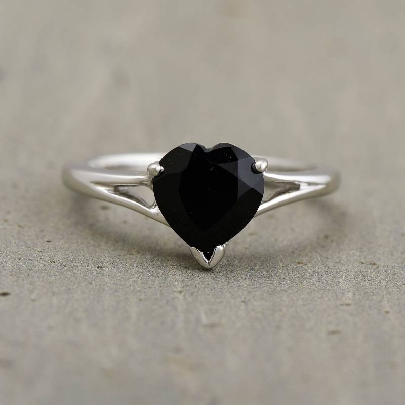 Schwarzer Onyx Herz Ring - Sterling Silber Edelstein Paare Liebesring Valentinstag Geschenk von JaipurjewelsStore