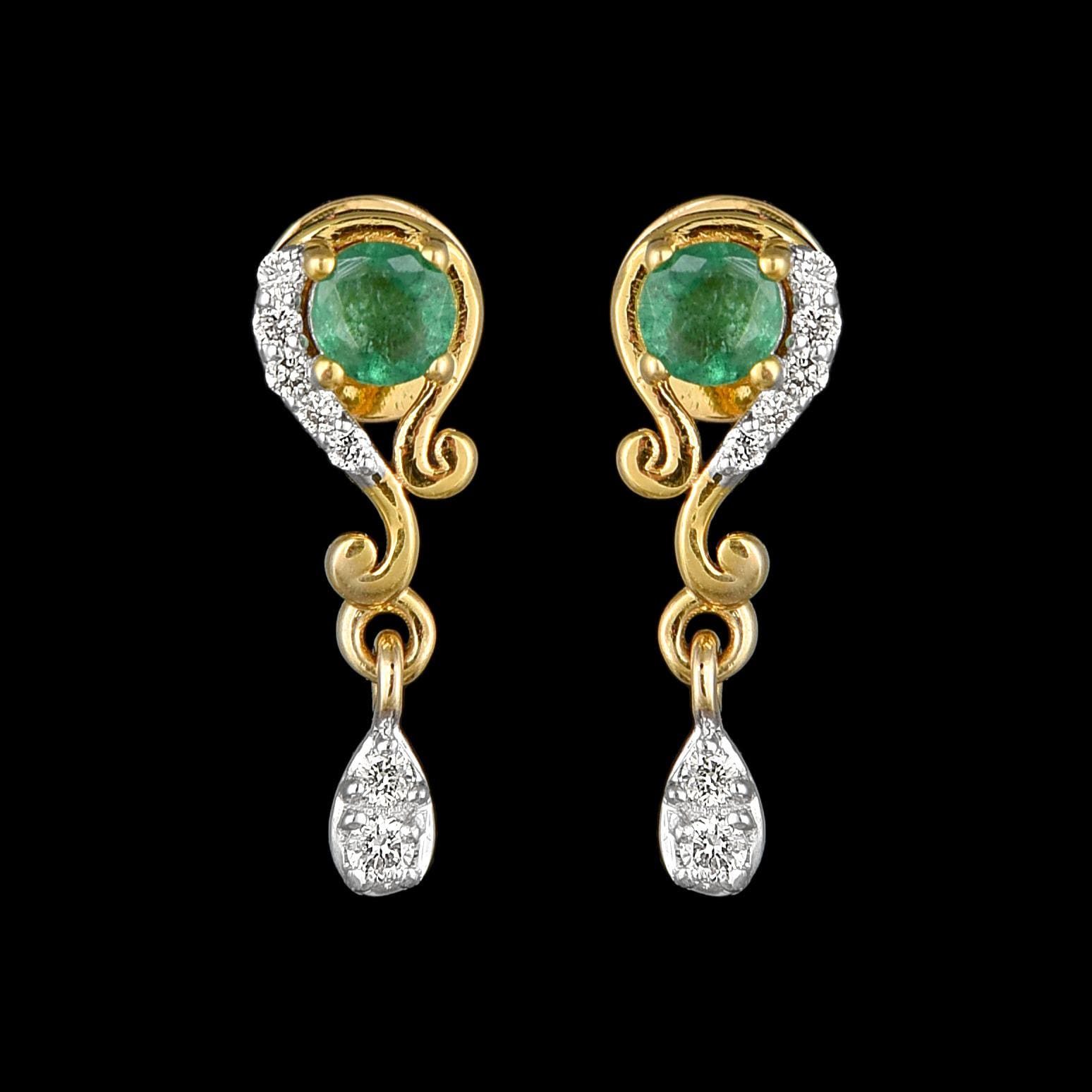 Smaragd Diamant Tropfen Ohrhänger 750Er Gelbgold, Mai Geburtsstein von JaipurjewelsStore