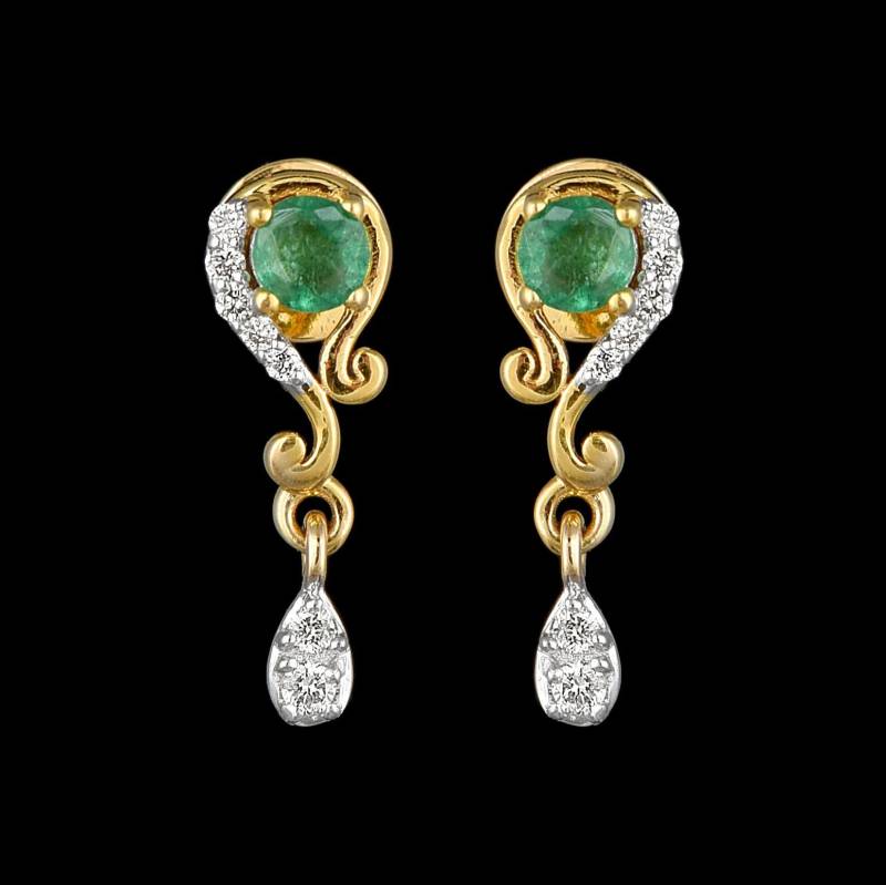 Smaragd Diamant Tropfen Ohrhänger 750Er Gelbgold, Mai Geburtsstein von JaipurjewelsStore