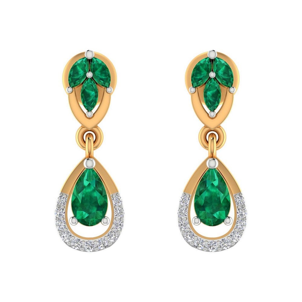 Smaragd Tropfen Ohrringe 14K Gelbgold Diamond Halo von JaipurjewelsStore