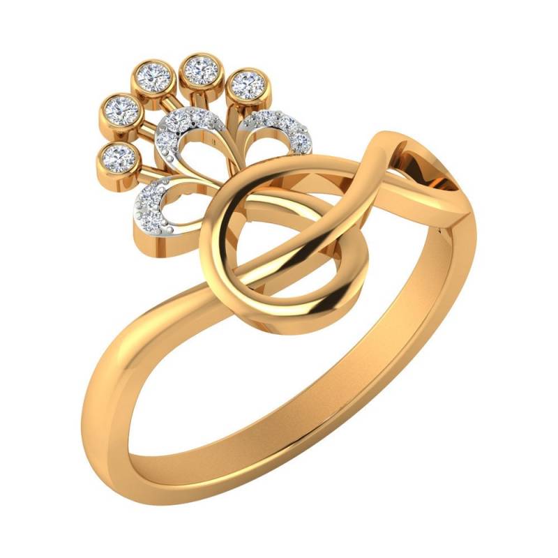 Zierlicher 0, 11 Karat Diamant 14K Gelbgold Floral Verlobungsring von JaipurjewelsStore