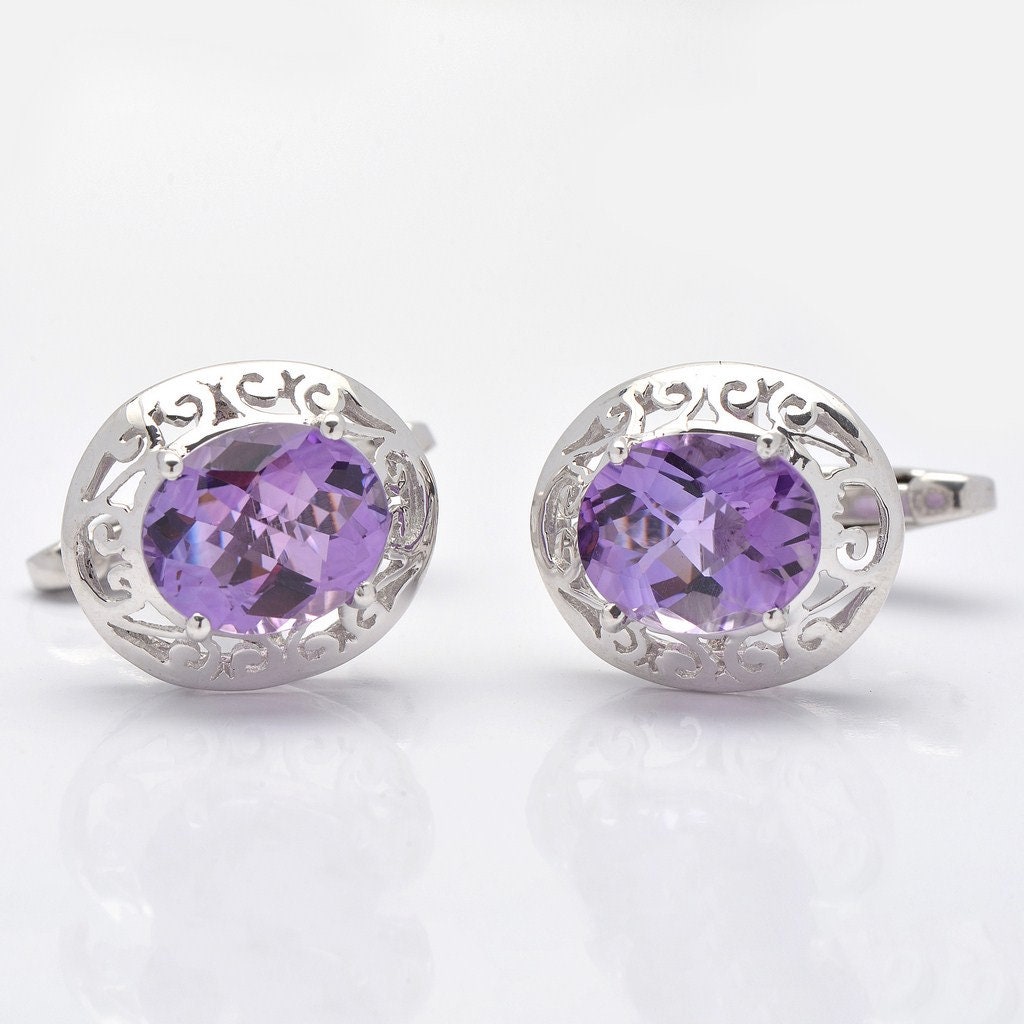sterling Silber Amethyst Manschettenknöpfe Natürlicher Lila Edelstein, Herren Schmuck von JaipurjewelsStore