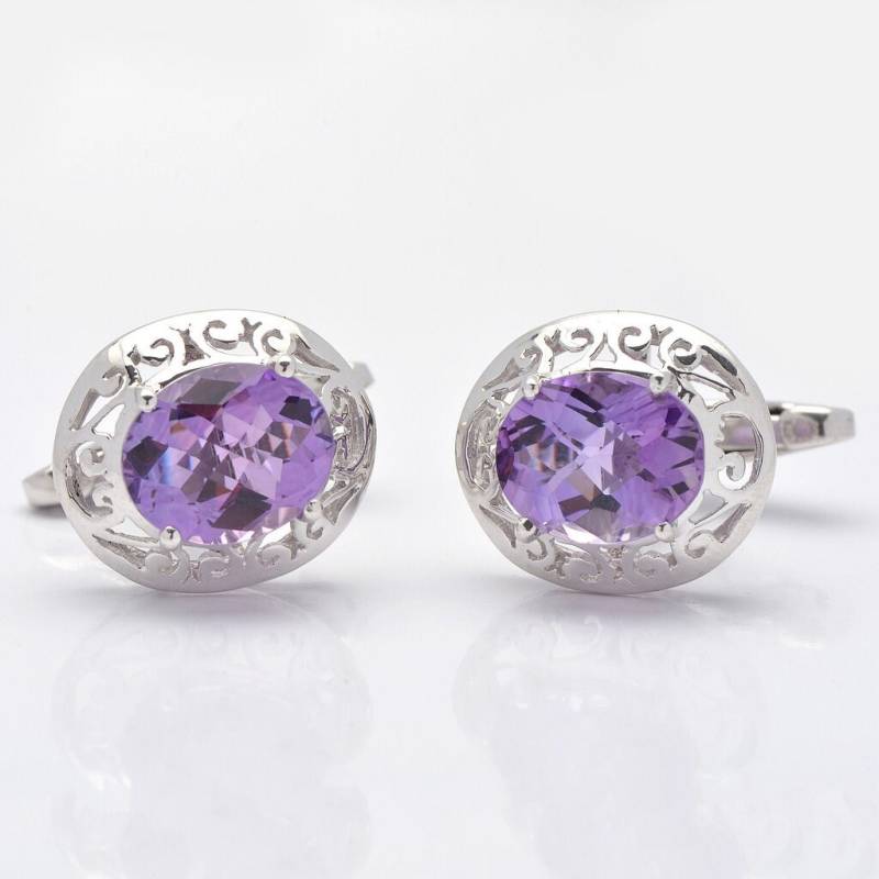 sterling Silber Amethyst Manschettenknöpfe Natürlicher Lila Edelstein, Herren Schmuck von JaipurjewelsStore