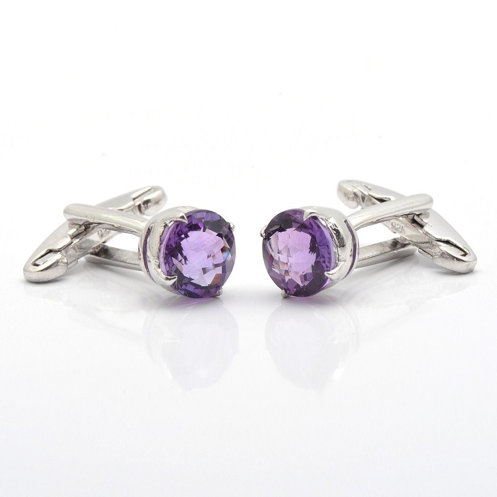 sterling Silber Amethyst Manschettenknöpfe - Runder Edelstein Herren Schmuck von JaipurjewelsStore