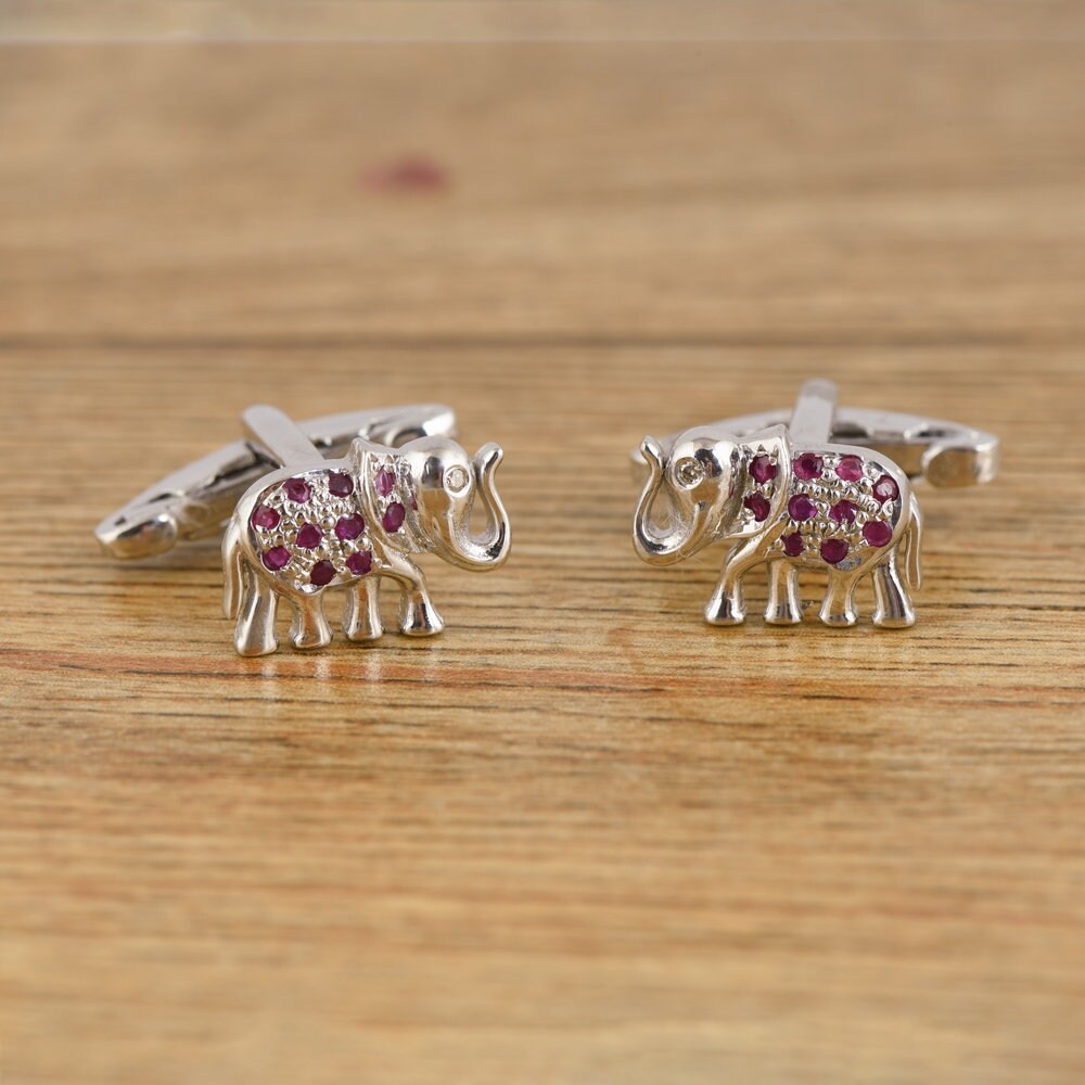 sterling Silber Elefant Manschettenknöpfe Rundschliff Rubin Edelstein von JaipurjewelsStore