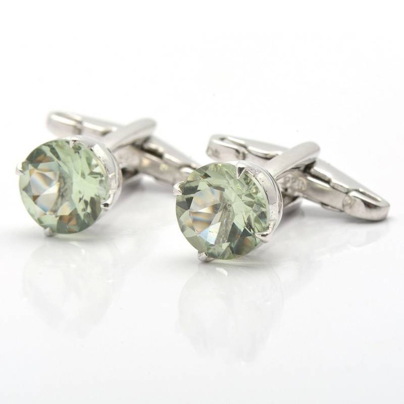 sterling Silber Grün Amethyst Manschettenknöpfe - Rundschliff Minzquarz Edelstein Manschetten Für Herren von JaipurjewelsStore