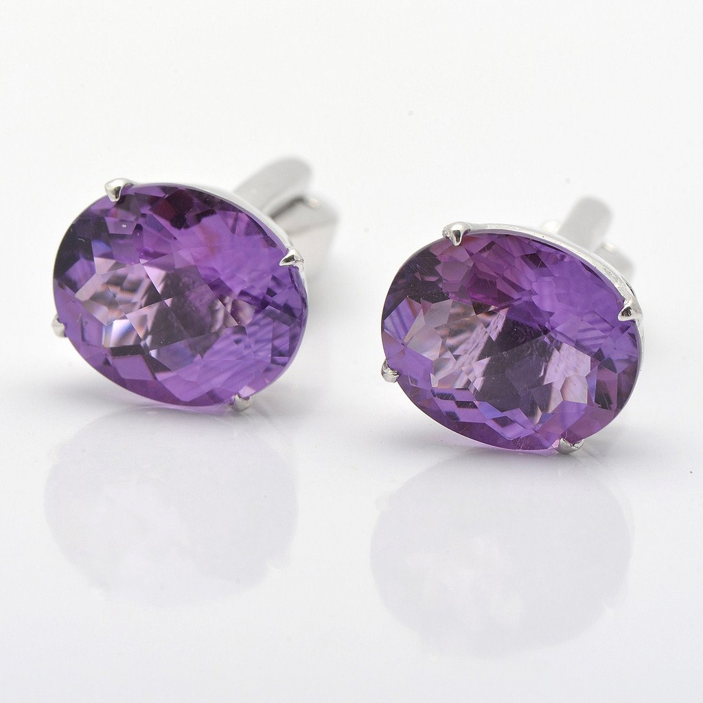 sterling Silber Oval Amethyst Manschettenknöpfe - Edelstein Schmuck Für Männer von JaipurjewelsStore