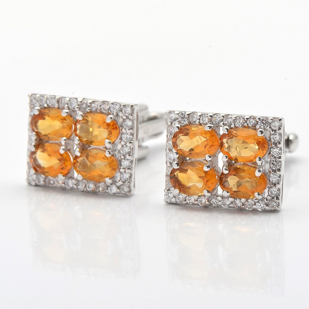 sterling Silber Oval Cut Citrin Manschettenknöpfe - Herren Schmuck von JaipurjewelsStore