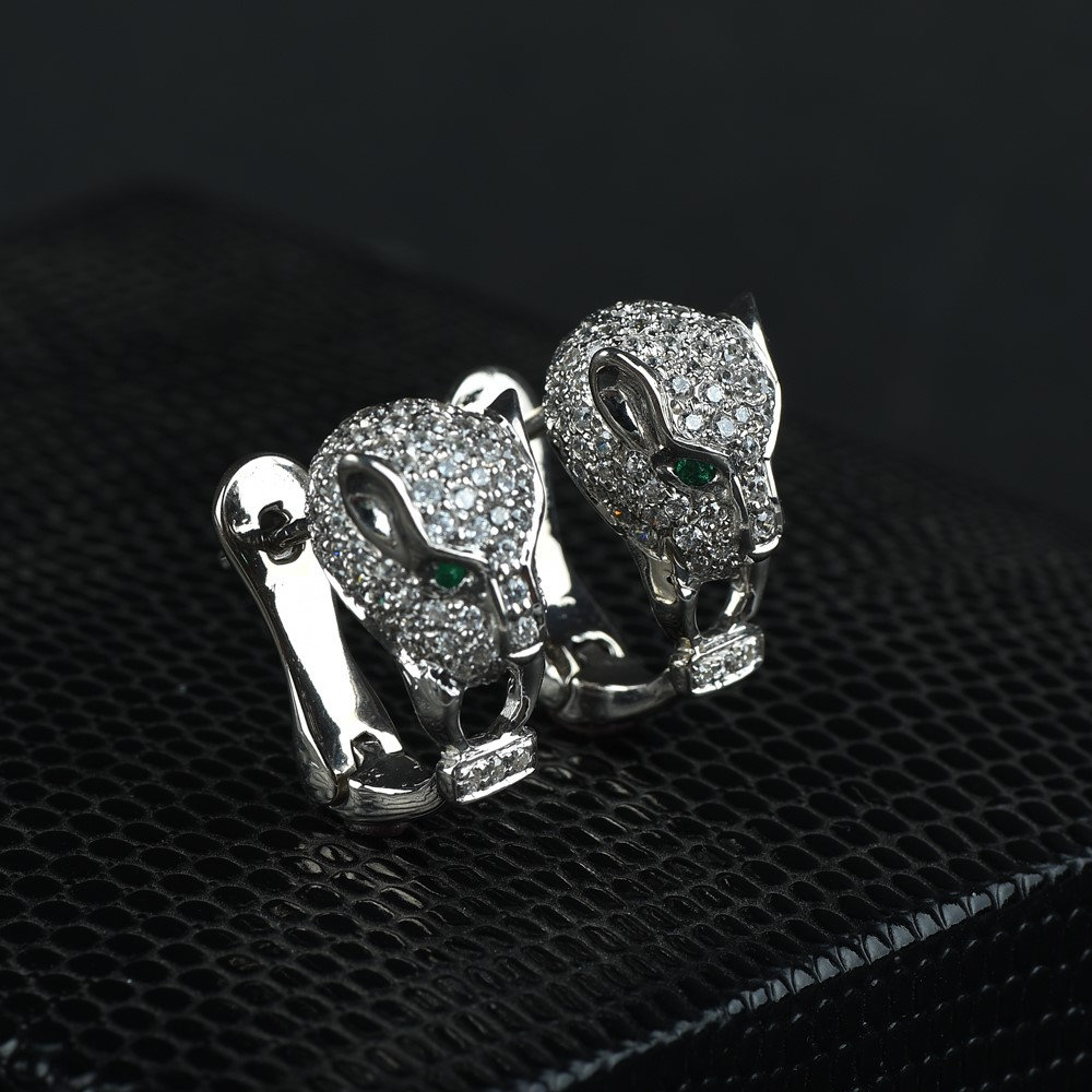 sterling Silber Panther Ohrringe Smaragd, Weiße Cz Edelstein Ohrstecker von JaipurjewelsStore