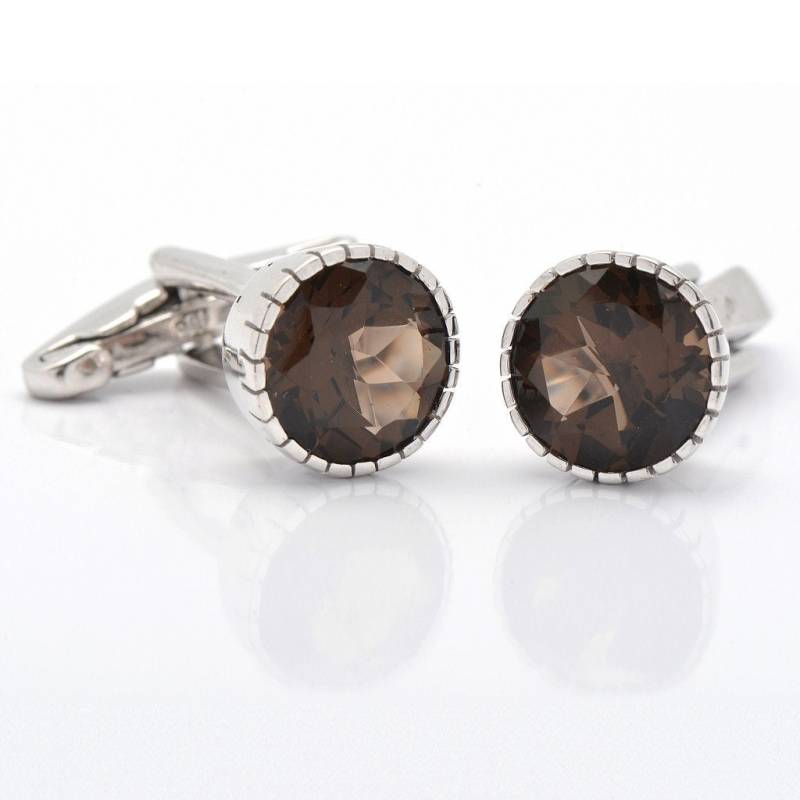 sterling Silber Rauchquarz Manschettenknöpfe - Rund Cut Edelstein Herren Manschettenknopf Schmuck von JaipurjewelsStore