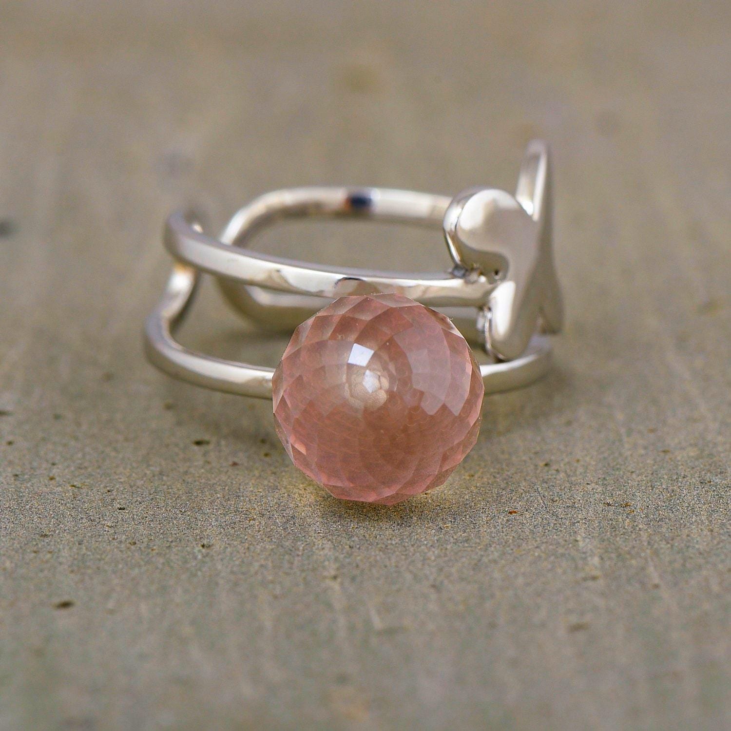 sterling Silber Rosenquarz Ring Schmetterlingsband, Rosa Edelsteinschmuck von JaipurjewelsStore