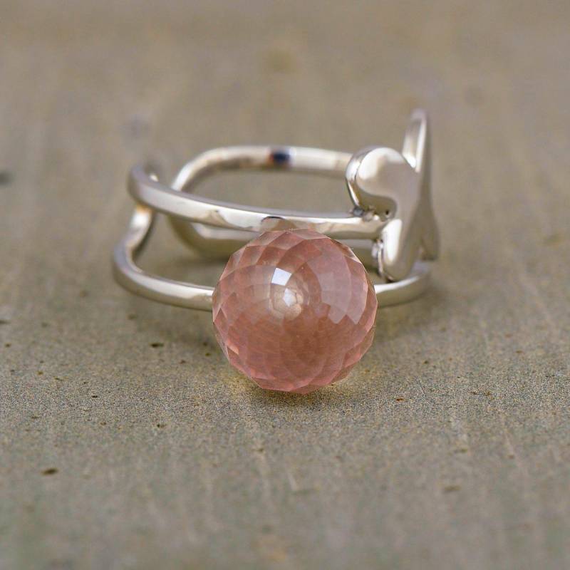 sterling Silber Rosenquarz Ring Schmetterlingsband, Rosa Edelsteinschmuck von JaipurjewelsStore