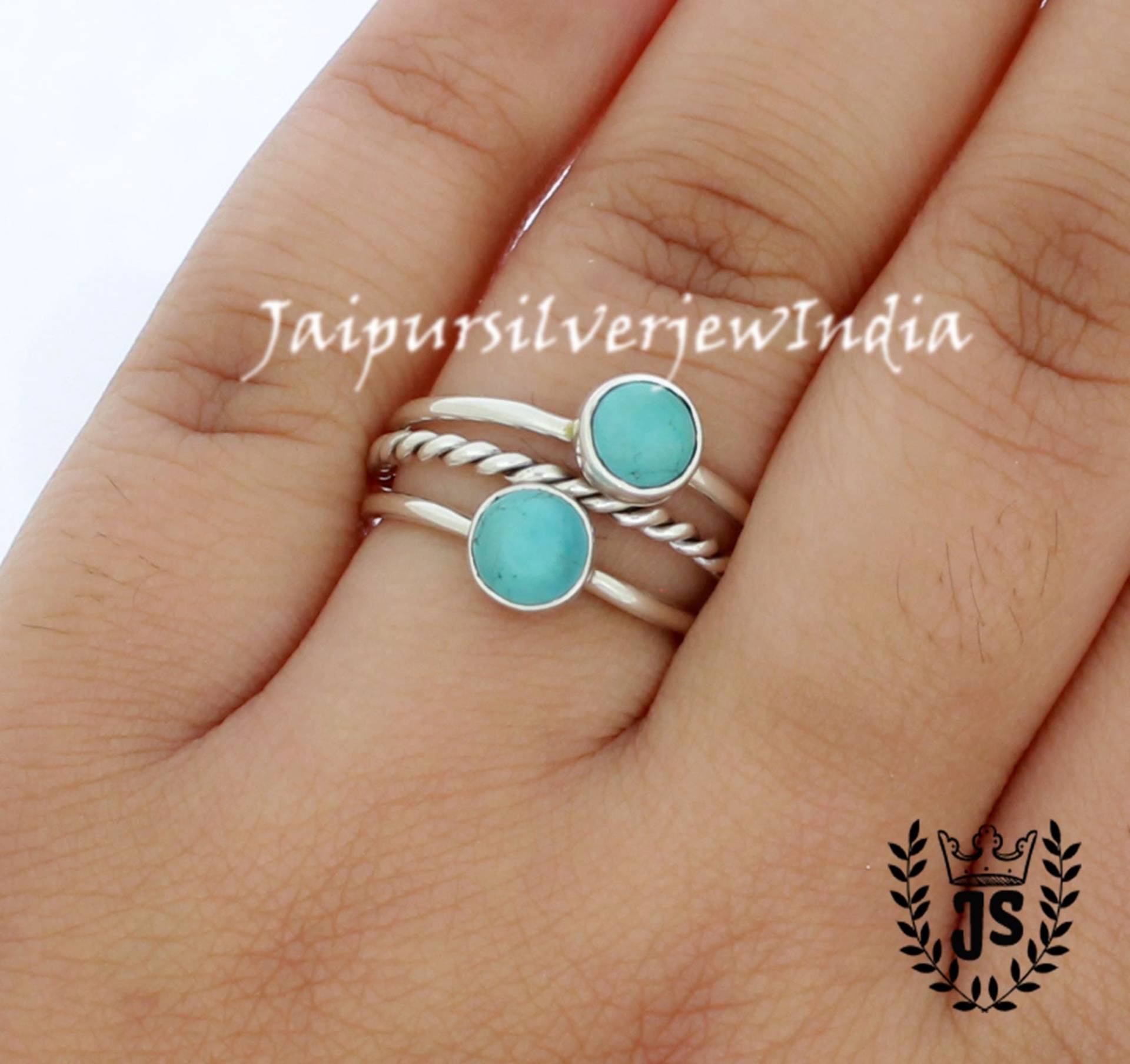Türkis Stapelring, 3 Stapelringe Set, 6 Mm Rund Ringe 925 Sterling Silber, Boho Twisted Ring, Dezember Geburtsstein Türkis Stapelring, 3 Stapelringe Set, 6 Mm Rund Ringe 925 Sterling Silber, Boho Twisted Ring, Dezember Geburtsstein von JaipursilverjewIndia