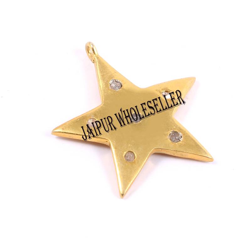 14K Gold Überzogenes 925 Sterlingsilber-Handgemachter Und Großer Sternanhänger Über Echtem Natürlichem Rosenschliffdiamant-Frauenanhänger von Jaipurwholeseller