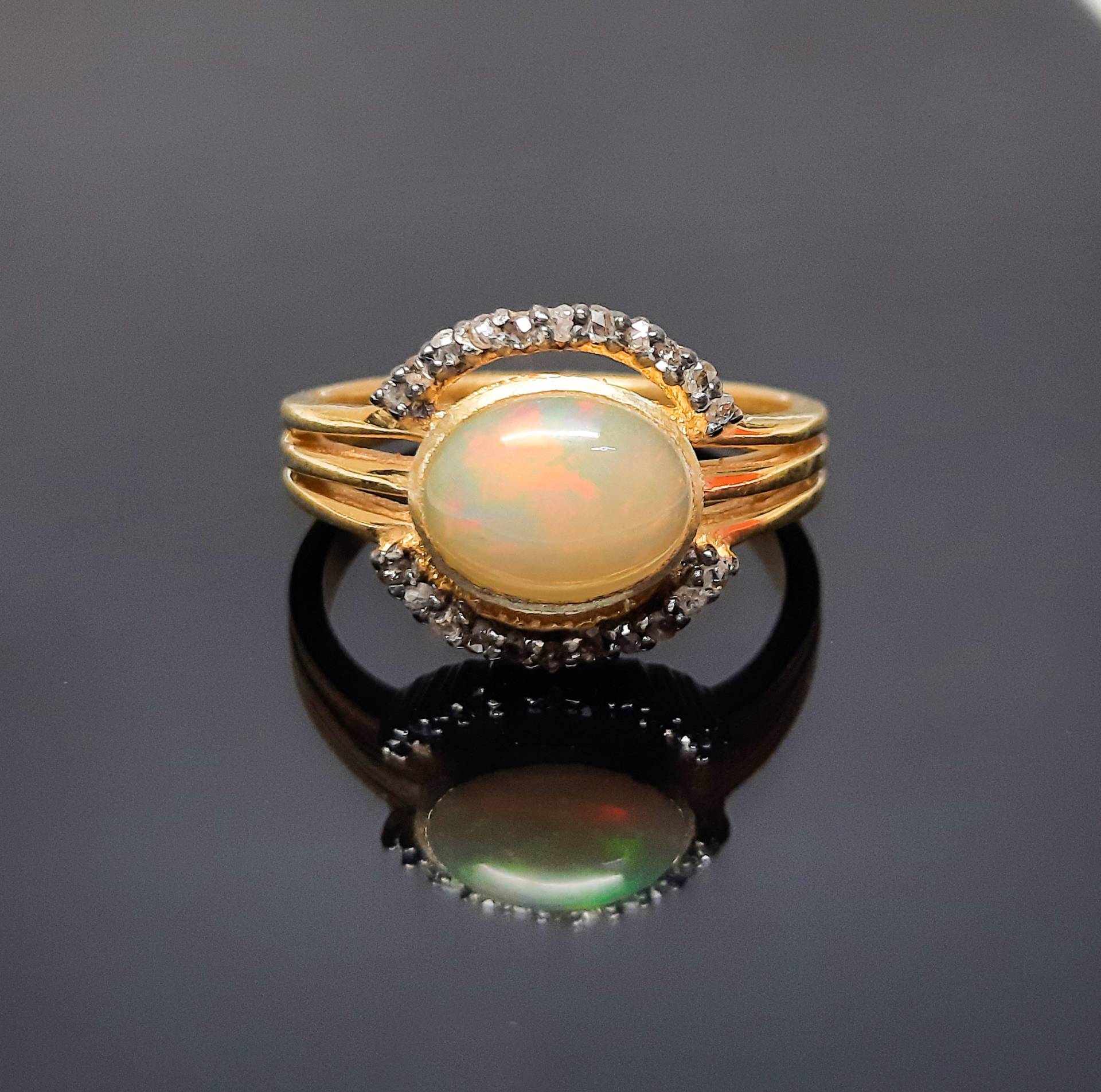 Weißer Feuer Opal Steine Silber 14K Vergoldet Verlobungsring Diamant Hochzeit Brautschmuck Vintage Frauen Versprechen Jahrestag Geschenk Für Sie von Jaipurwholeseller