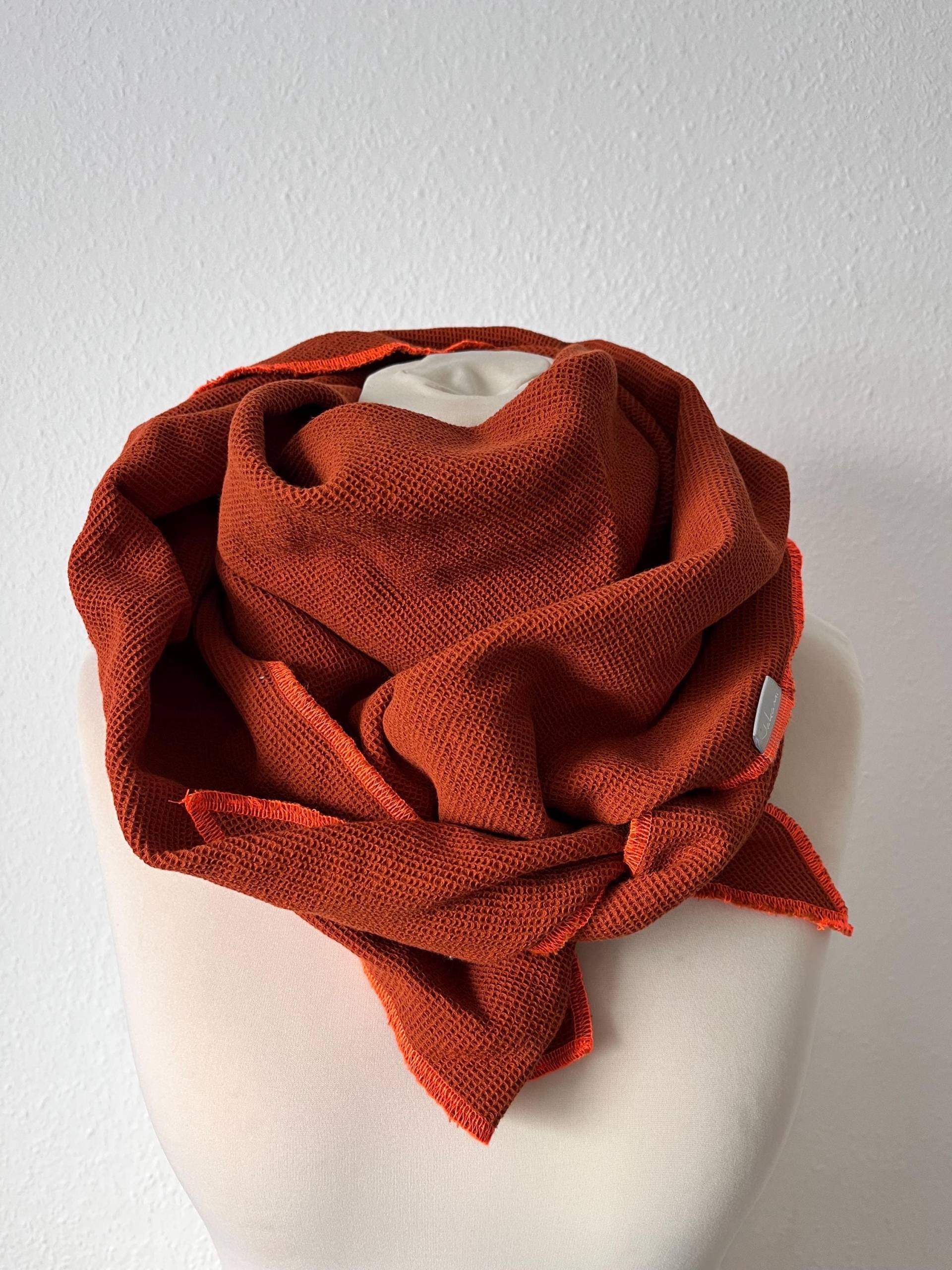 xl Kinder | Damen Dreieckstuch Waffelpiqué | Rostrot Neon Orange von JakamiDE