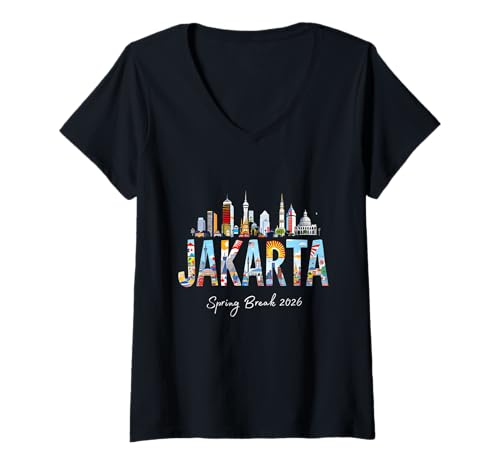 Damen Jakarta Indonesien Spring Break 2026 Urlaubsreisen T-Shirt mit V-Ausschnitt von Jakarta Indonesia Travel SB SPRING BREAK 2026