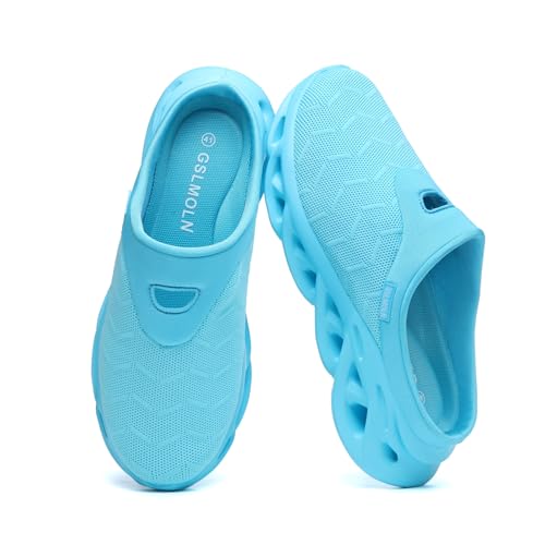 Jakcuz Damen Slip On Schuhe Leichte Walking Pantoletten Hausschuhe für Indoor und Outdoor, Blau, 38 EU Weit von Jakcuz