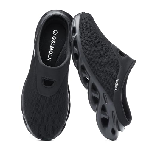 Jakcuz Damen Slip On Schuhe Leichte Walking Pantoletten Hausschuhe für Indoor und Outdoor, Schwarz, 38 EU Weit von Jakcuz