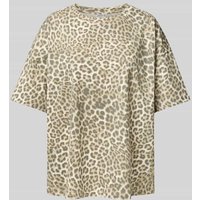 Jake*s Casual Oversized T-Shirt mit geripptem Rundhalsausschnitt in Sand, Größe XXL von Jake*s Casual