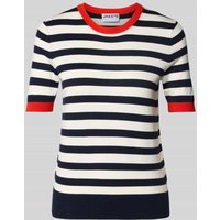 Jake*s Casual Slim Fit T-Shirt aus Viskose-Mix in Strick-Optik in Marine, Größe M von Jake*s Casual
