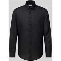 Jake*s Slim Fit Freizeithemd aus Leinen-Baumwoll-Mix in Black, Größe L von Jake*s