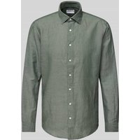 Jake*s Slim Fit Freizeithemd aus Leinen-Baumwoll-Mix in Dunkelgruen, Größe XXL von Jake*s