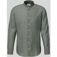 Jake*s Slim Fit Freizeithemd aus Leinen-Baumwoll-Mix in Dunkelgruen, Größe XXL von Jake*s