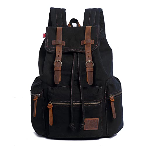 Jakelove Canvas Rucksack Herren Retro Umhängetasche Unisex Große Große Kapazität Reisetasche Damen Outdoor Casual Sporttasche Schwarz von Jakelove