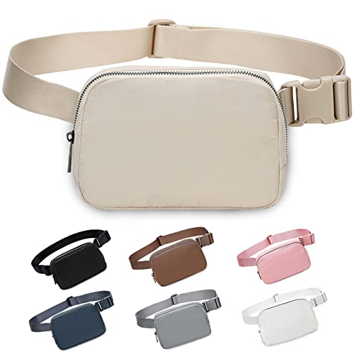 Bauchtasche Gürteltasche für Damen und Herren, Klein Stylisch Everywhere Fanny Pack mit Verstellbarem Riemen, Beige Lulu Umhängetasche Lemen Taschen für Outdoor Fitness Wandern und Sport von Jakiro