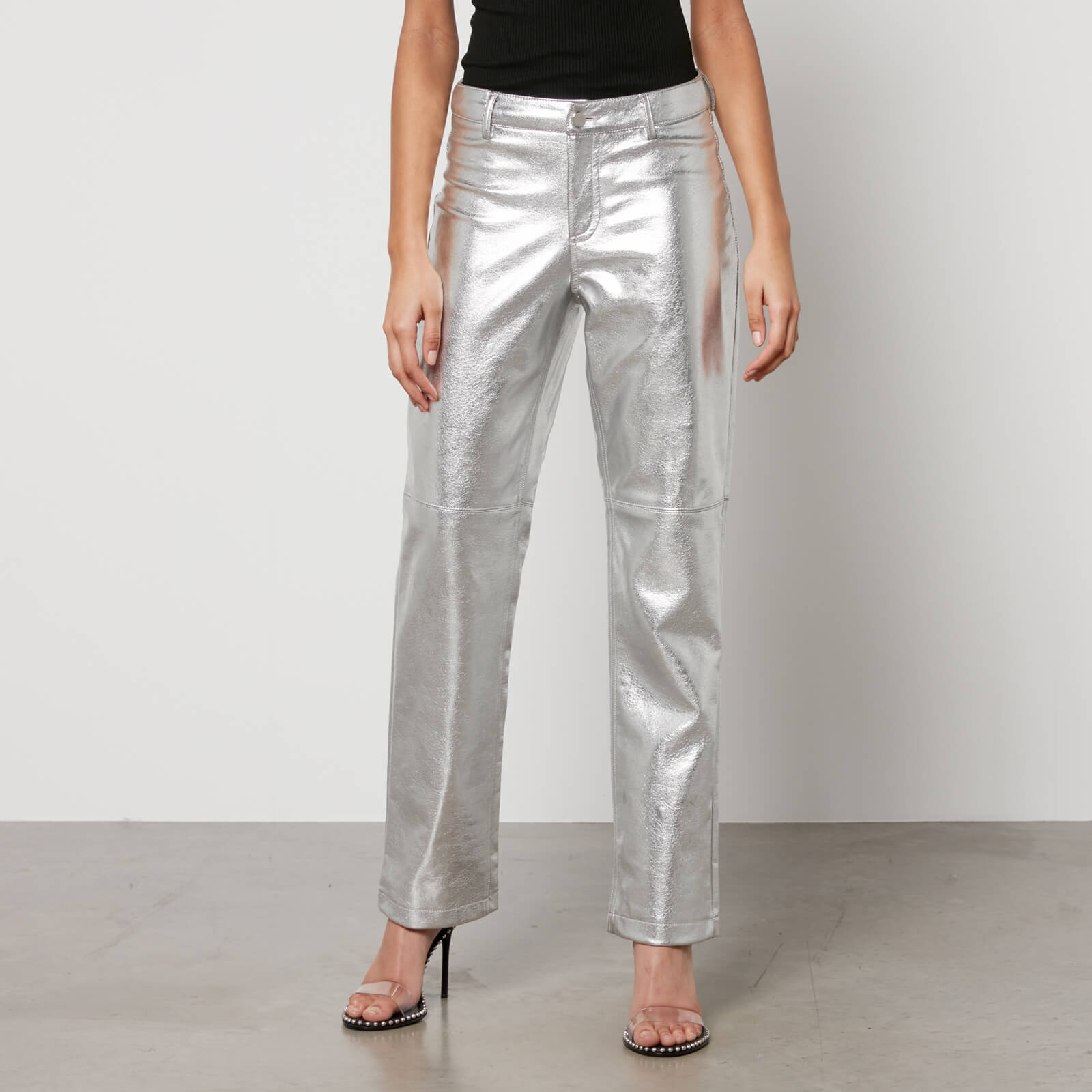 Jakke Cindy Metallic Faux Leather Straight-Leg Trousers - L von Jakke