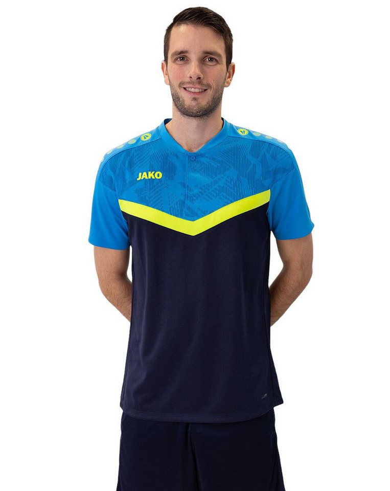 Jako Poloshirt Iconic (Polyester-Micro-Mesh) marineblau/hellblau/gelb Herren von Jako