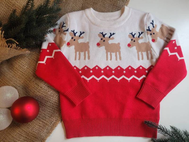 Kinder Baby Weihnachtspullover Strickpullover Rentiere Bio Baumwolle Weihnachten Christmas Sweater Familie von JakobiShop