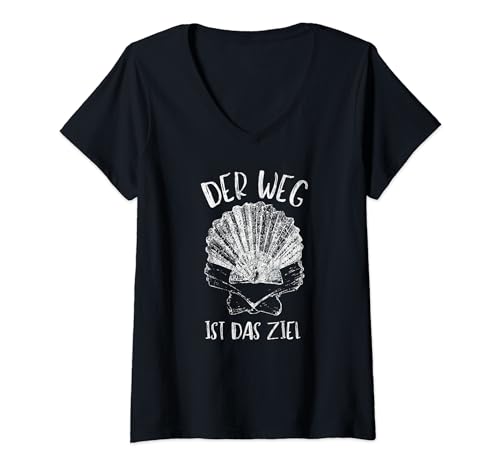 Damen Der Weg ist das Ziel - Jakobsweg Souvenirs T-Shirt mit V-Ausschnitt Damen Der Weg ist das Ziel - Jakobsweg Souvenirs T-Shirt mit V-Ausschnitt von Jakobsmuschel Pilgern Auf Dem Jakobsweg