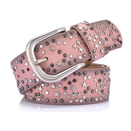 Jalach Damen Gürtel Stern Nieten Ledergürtel Breiter Nietengürtel für Jeans Hosen, kürzbar, Leder Jeansgürtel (Pink) von Jalach