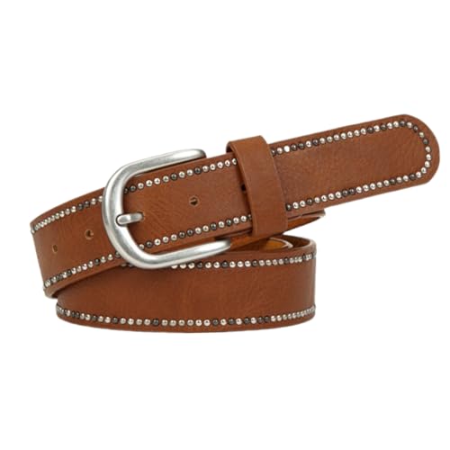 Jalach Damen Nieten Gürtel, breiter Ledergürtel, Nietengürtel für Jeans Hosen, Leder Glitzergürtel Jeansgürtel 3,4cm breit (Braun) von Jalach