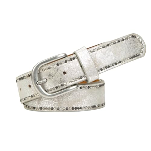 Jalach Damen Nieten Gürtel, breiter Ledergürtel, Nietengürtel für Jeans Hosen, Leder Glitzergürtel Jeansgürtel 3,4cm breit (Silber) von Jalach