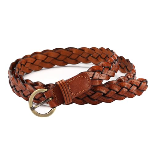 Jalach Damen geflochtener Gürtel Schmaler Flechtgürtel gewebter Taille Gürtel dünner Ledergürtel für Jeans Kleid 2cm breit Braun von Jalach