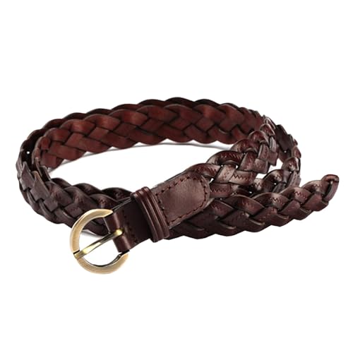 Jalach Damen geflochtener Gürtel Schmaler Flechtgürtel gewebter Taille Gürtel dünner Ledergürtel für Jeans Kleid 2cm breit Kaffee von Jalach
