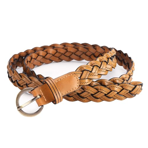 Jalach Damen geflochtener Gürtel Schmaler Flechtgürtel gewebter Taille Gürtel dünner Ledergürtel für Jeans Kleid 2cm breit Kamel von Jalach